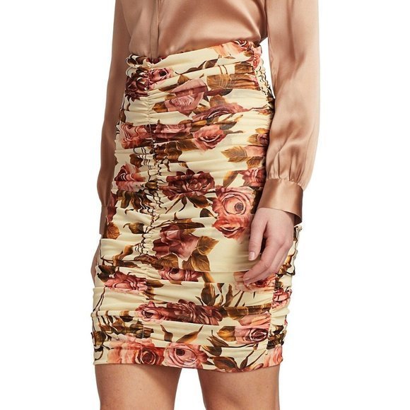 L'AGENCE Veronica Shirred Printed Skirt in Pomelo - Size Size XXS - Picture 3 of 8